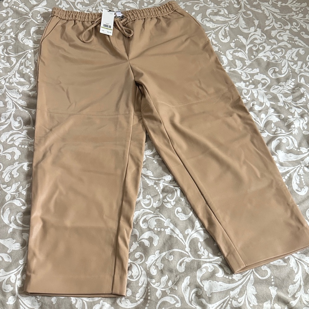 Calvin Klein Drawstring Faux Leather Chinos in Tan